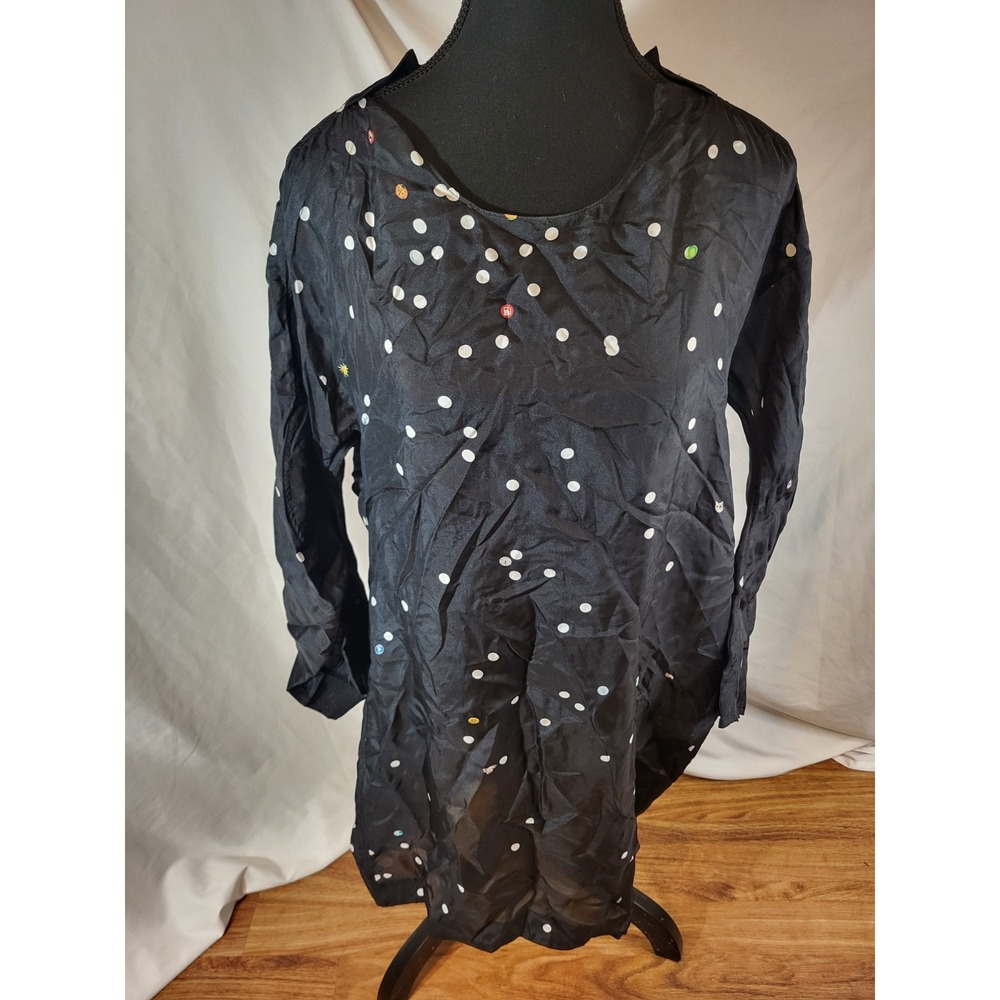 NWT JNBY Black Polka Dot 100% Silk Lagenlook Art To Wear Tunic